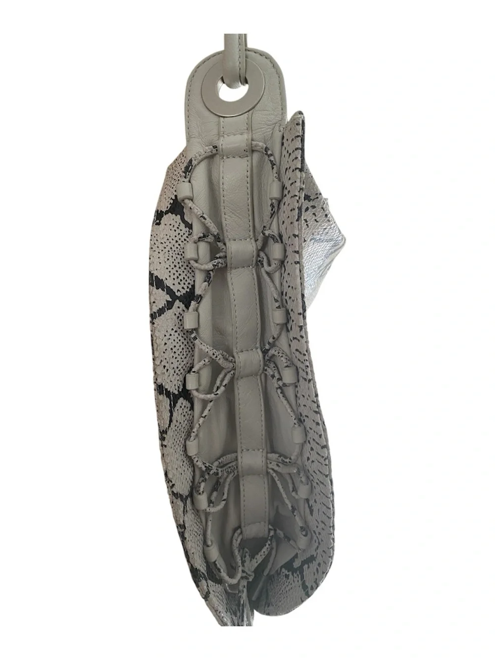 Python-Print Hobo Bag in White and Black long extension-strap included